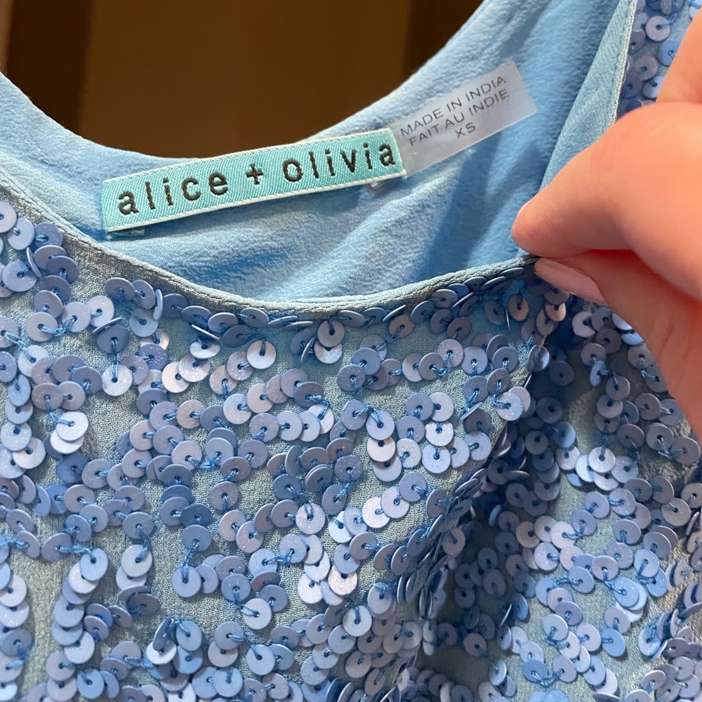Alice + Olivia Blue Sequin Tank Top - Size XS - Picture 5 of 7
